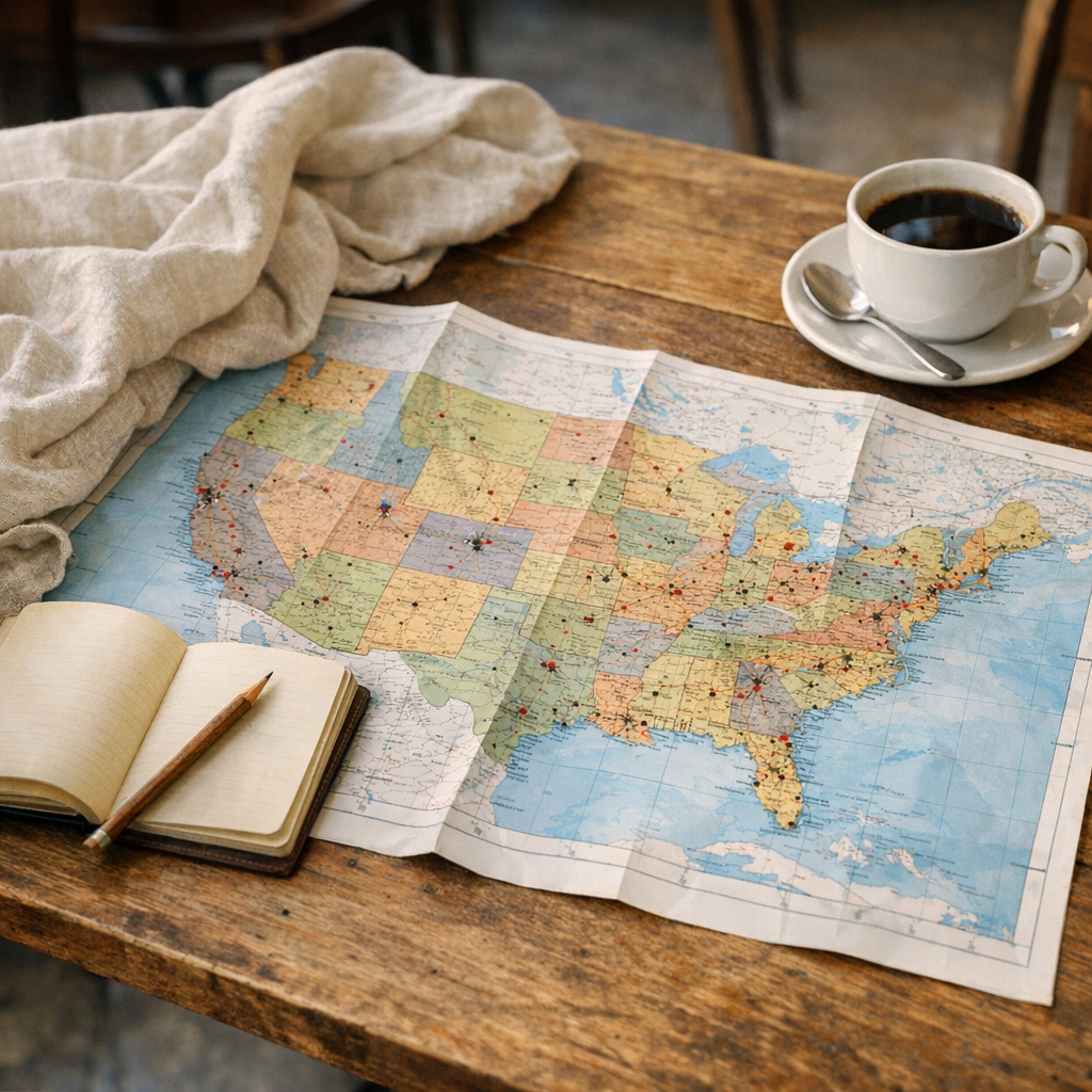 Une Carte des États-Unis avec les villes guide le voyage