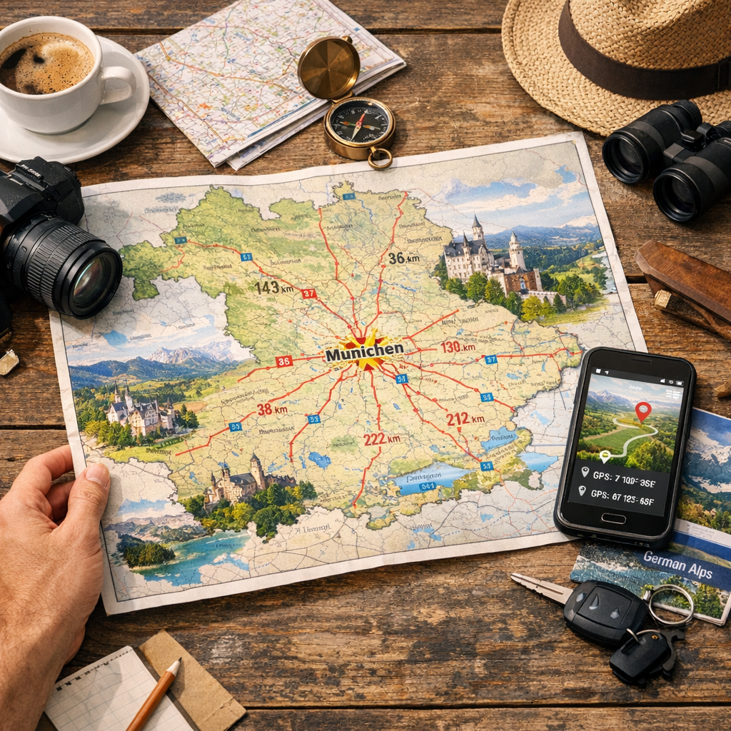 Bavière carte pratique : distances depuis Munich, accès et repères GPS