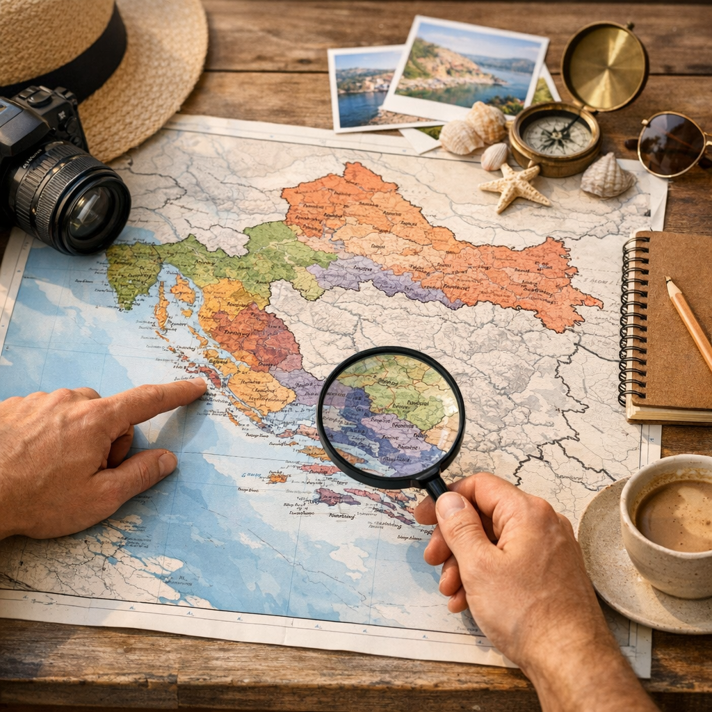 Les régions à repérer sur une carte touristique de Croatie