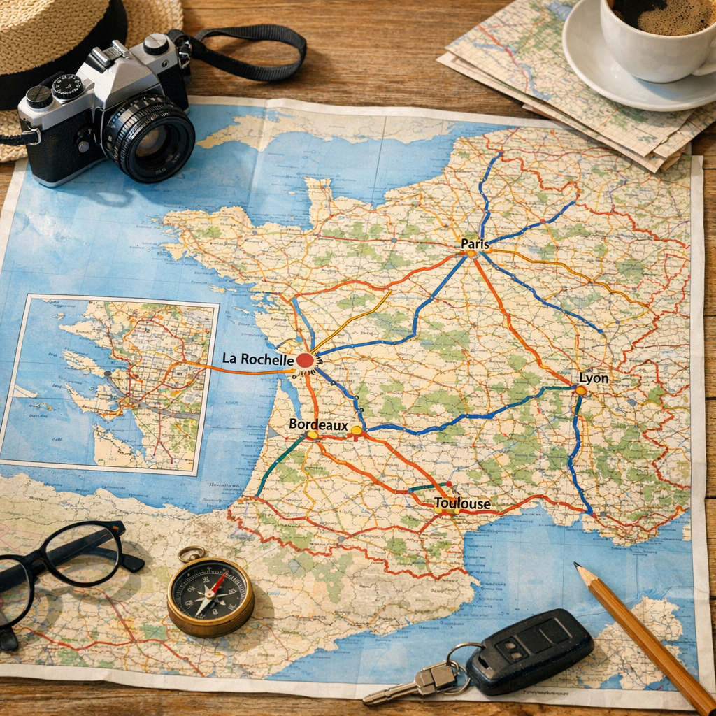 Carte routière de La Rochelle et itinéraires depuis les grandes villes
