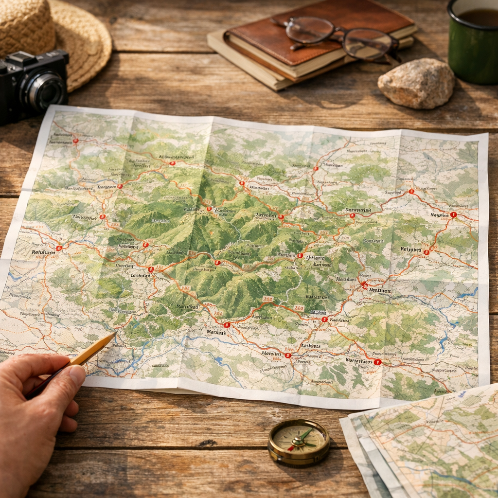 Carte détaillée des Cévennes : villes d’entrée, vallées et distances utiles