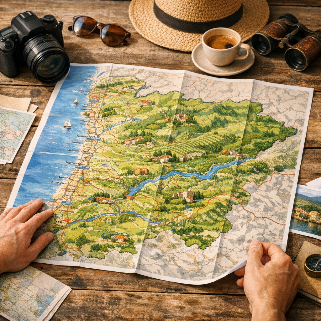 Carte touristique du Nord du Portugal : Douro, littoral et arrière-pays
