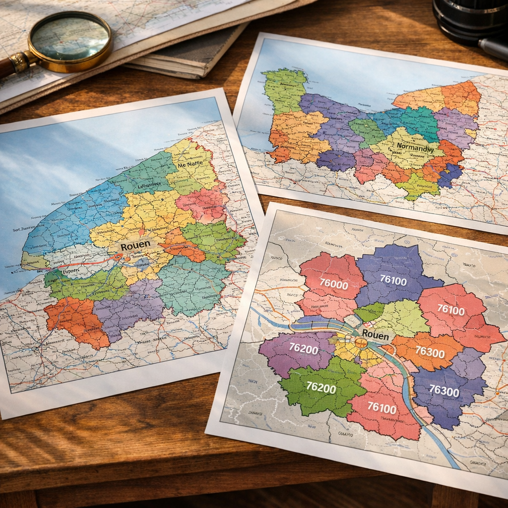 Cartes administratives de Rouen : Seine-Maritime, Normandie et codes postaux