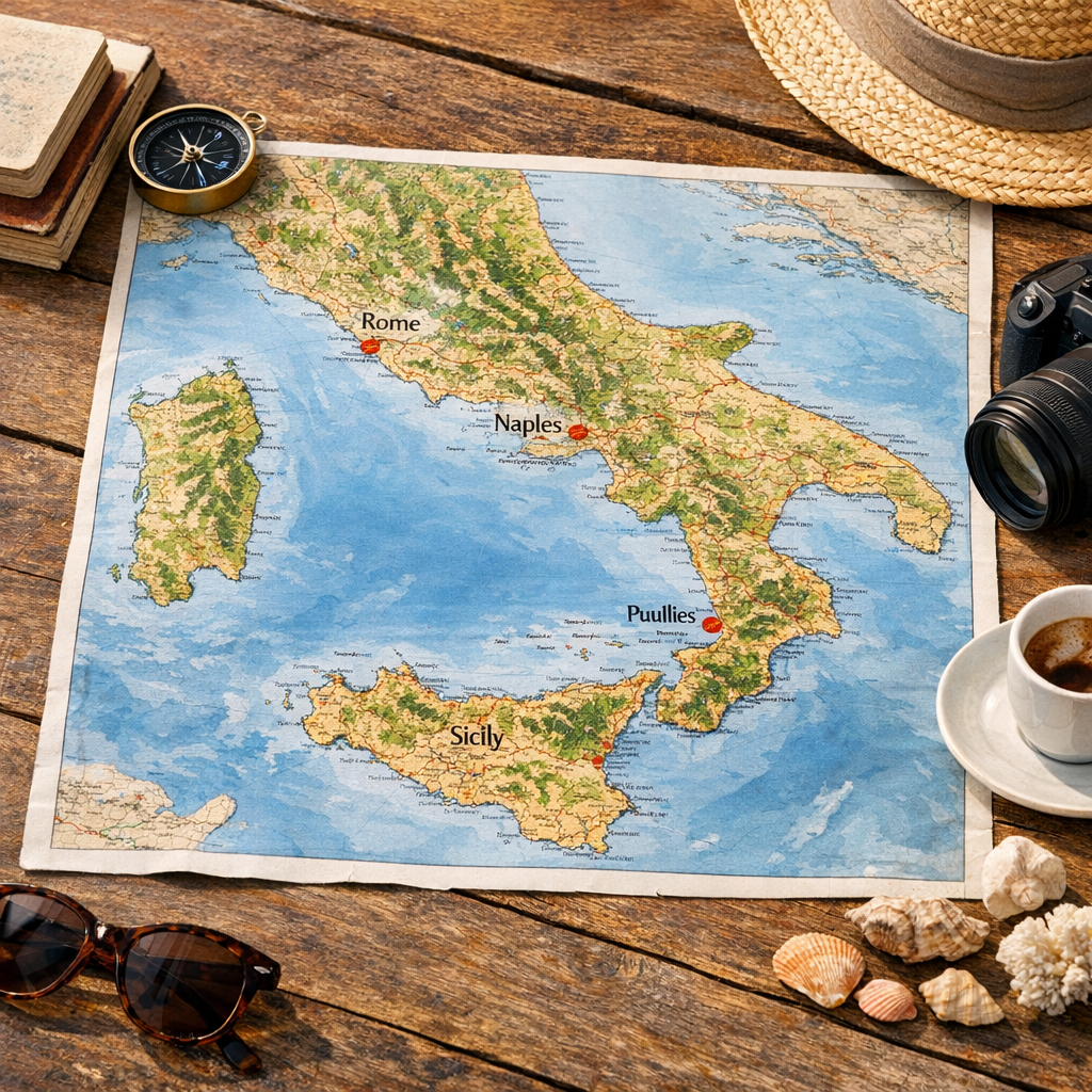 Carte Italie sud : Rome, Naples, Pouilles, Sicile et Sardaigne