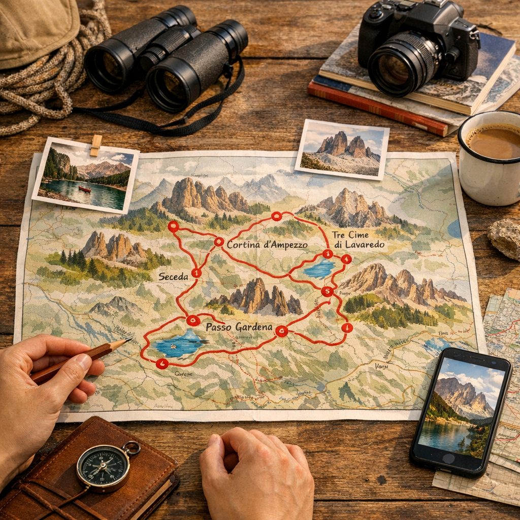 Itinéraire sur carte : les incontournables des Dolomites en 5 à 7 jours