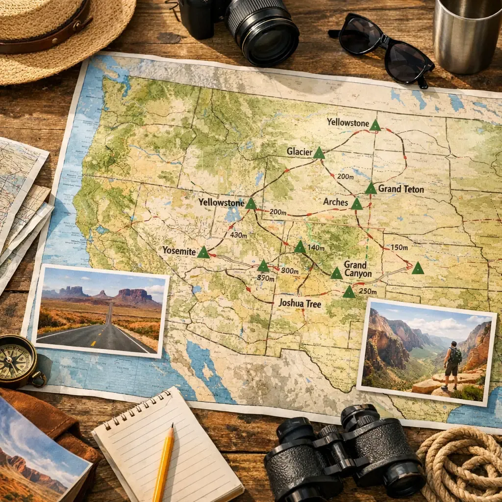 Carte États-Unis Ouest&nbsp;: parcs nationaux, grands espaces et distances à anticiper