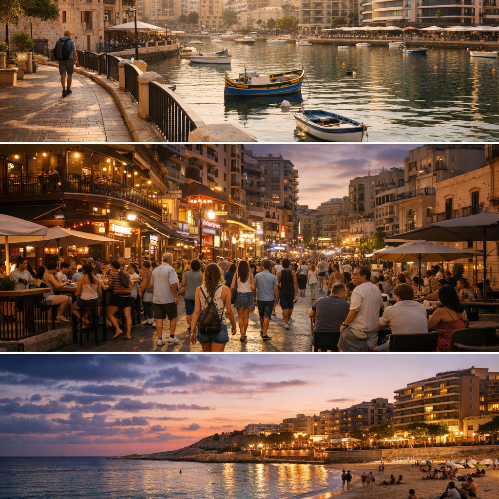 Mon itinéraire à pied heure par heure : Spinola Bay, Paceville et St George’s Bay