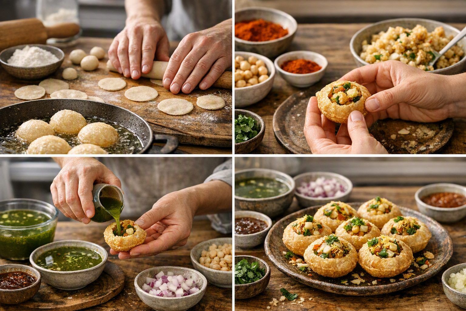 Préparation du pani puri, étape par étape