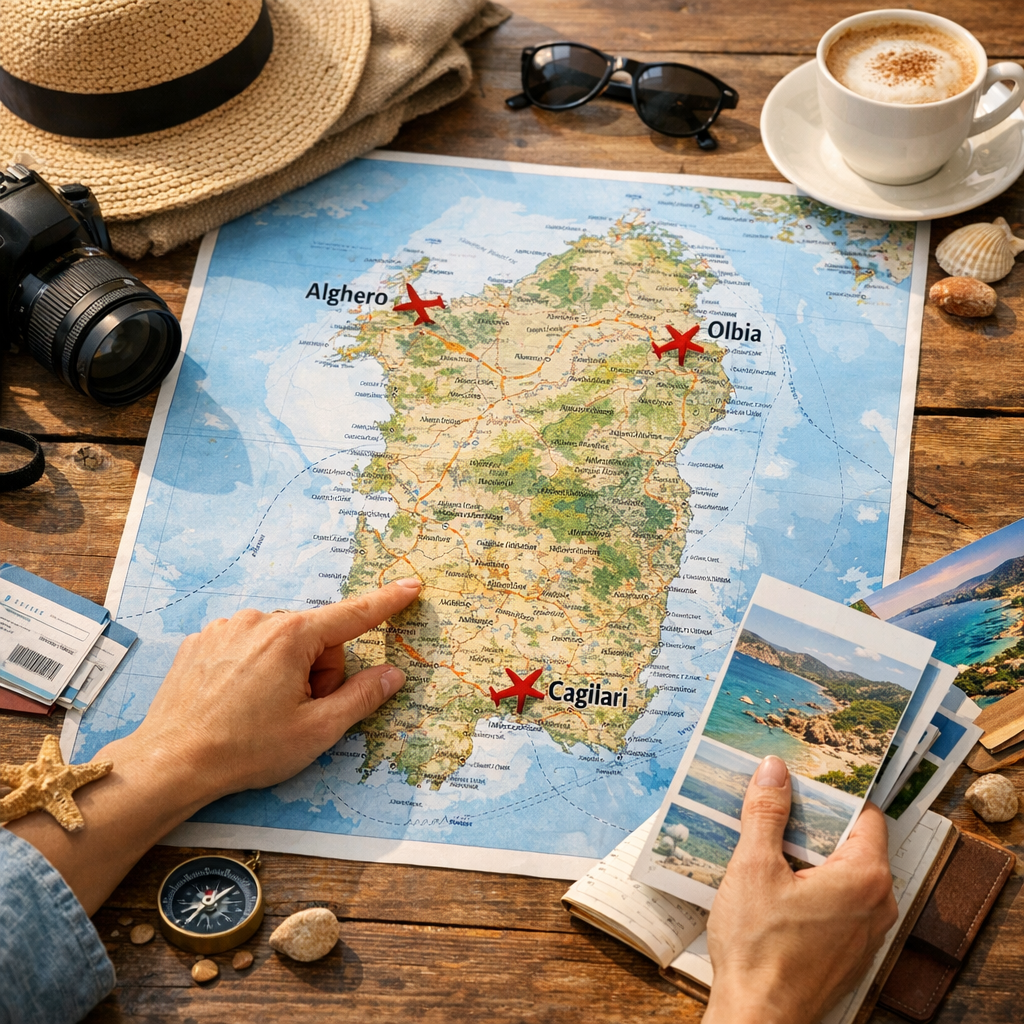 Carte selon votre aéroport d’arrivée : Olbia, Alghero ou Cagliari sans perdre deux jours en voiture