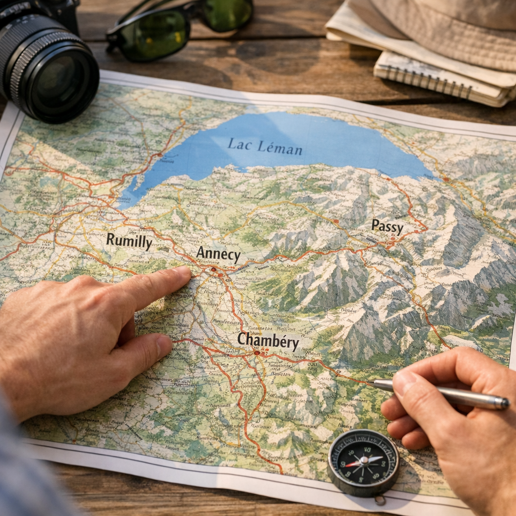Itinéraires et villes à situer&nbsp;: Annecy, Chambéry, Rumilly, Passy et le Léman