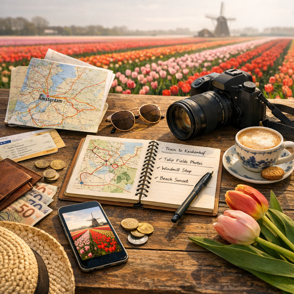 Mon itinéraire depuis Amsterdam : trajets, créneaux photo et budget d’une journée tulipe