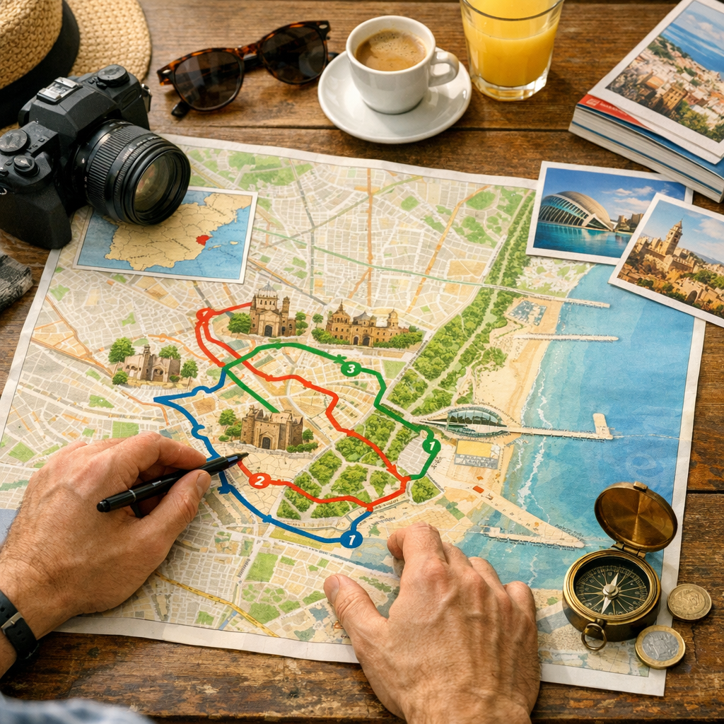 Carte touristique de Valence : mini-itinéraires 1, 2 ou 3 jours à tracer
